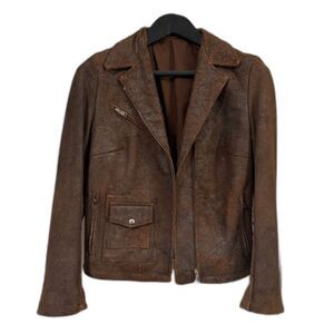 Salvatore Santoro Italian Distressed Suede Leather Jacket Brown Sz 8 Made Italy